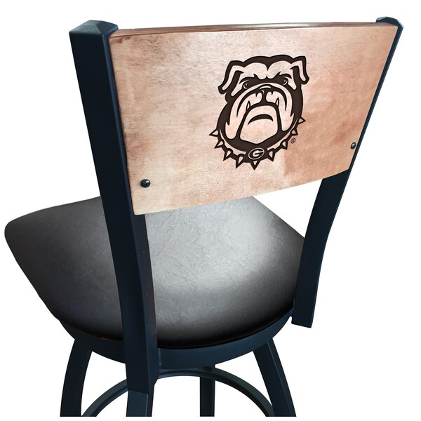 25" Blk Wrinkle Georgia "Bulldog" Swivel Bar Stool, Laser Engraved Back