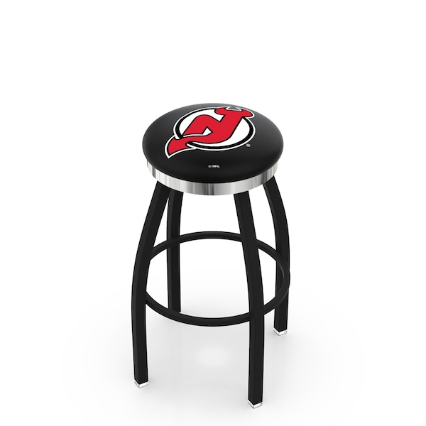 25" Blk Wrinkle New Jersey Devils Swivel Bar Stool, Chrome Ring