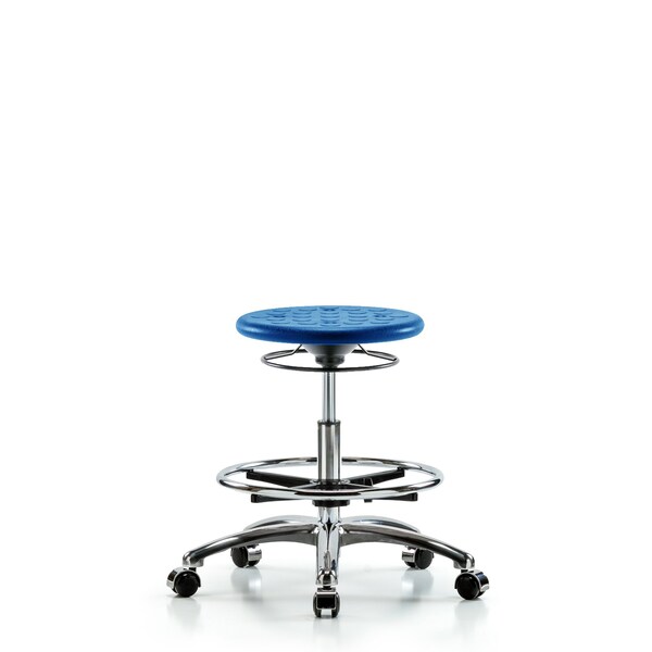 Huron Poly Clean Room Stool, Med Bench, Foot Ring, Casters, Blue