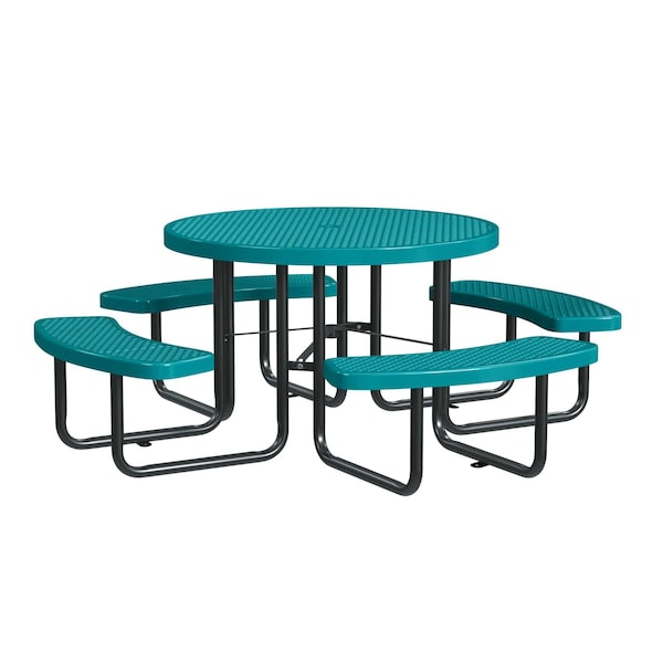 Round Picnic Table, Surface Mount, Teal, 46 in