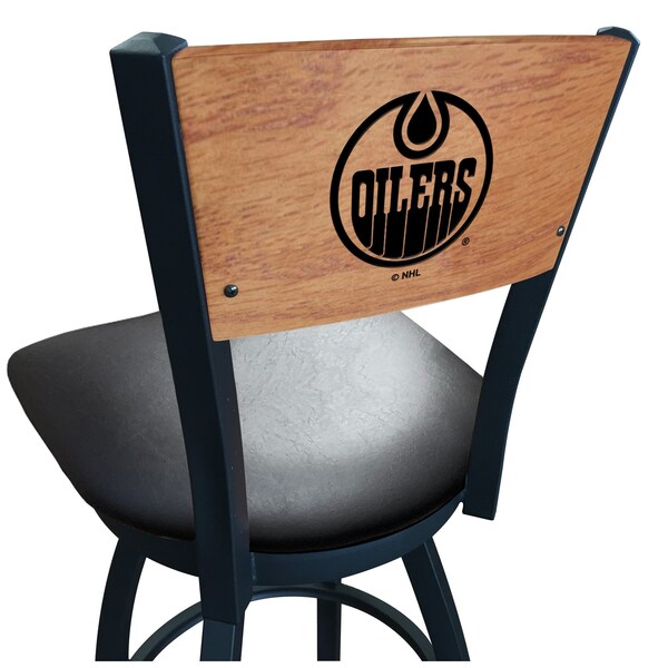 25" Blk Wrinkle Edmonton Oilers Swivel Bar Stool, Laser Engraved Back