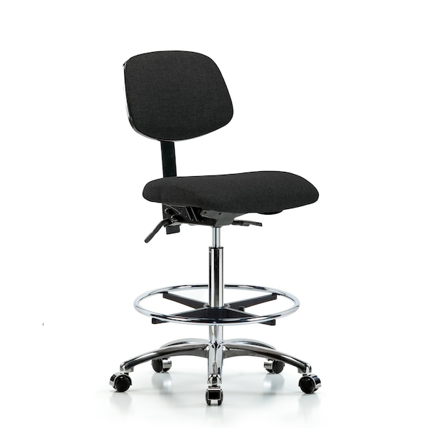 Chair, Fabric, Hi Bench, Chr CF Casters, Blk, No Arms, 26" to 35-1/2" Height, Black