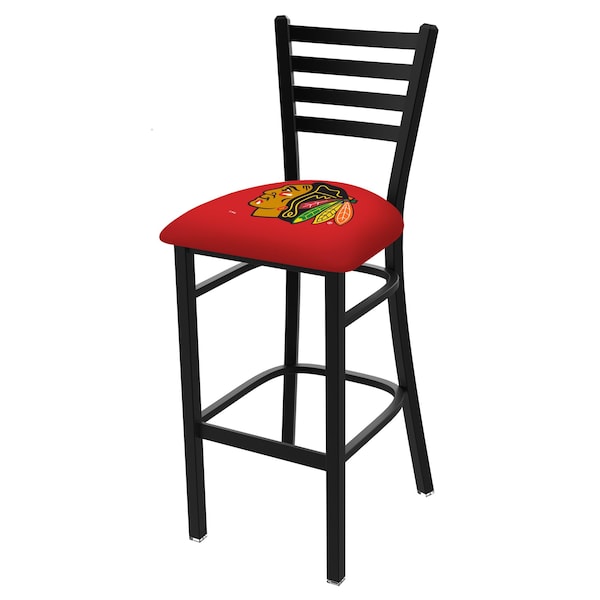 25" Blk Wrinkle Chicago Blackhawks Station Counter Stool, Ladder Back