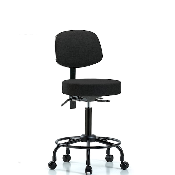 Bench Stool, Med, Fab, Bk, RT, Casters, Blk