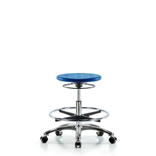 Huron Poly Stool Chrome, Med Bench, Foot Ring, Casters, Blue