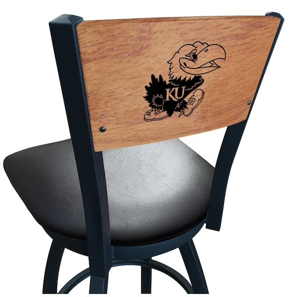 25" Blk Wrinkle Kansas Swivel Bar Stool, Laser Engraved Back