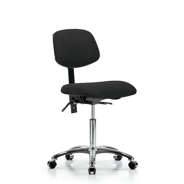 Chair, Fabric, Med Bench, Chr Casters, Blk, No Arms, 22" to 29" Height, Black