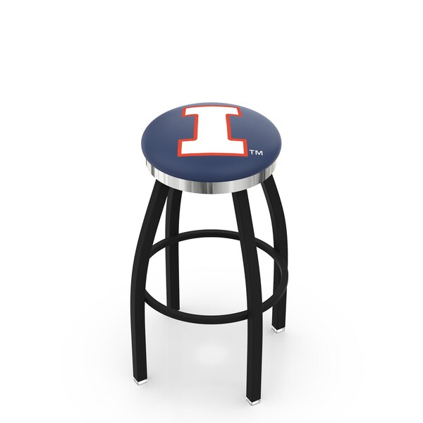 25" Blk Wrinkle Illinois Swivel Bar Stool, Chrome Ring