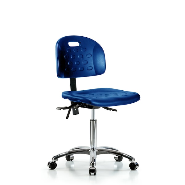 Poly Chair Chrome, Med Bench, Tilt, Casters, Blue