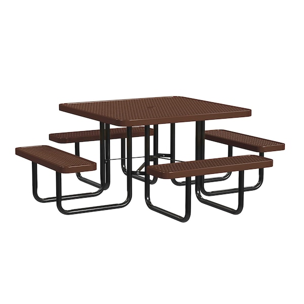 Square Picnic Table, Brown, Surface Mount, 46 in