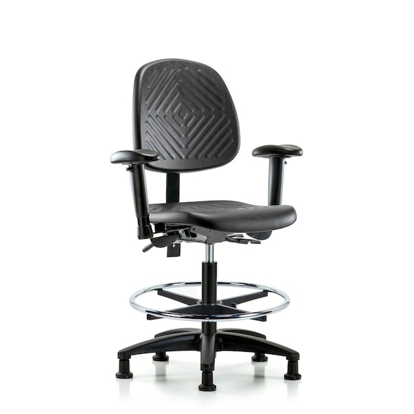 Bench Chair, Poly, Med, Bk, AA, CF Glides, 6-Way Adjustable, 19-1/2" to 27-1/2" Height, Black; Blue