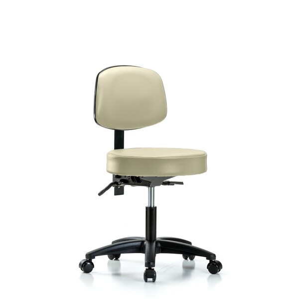 Desk Stool, Vinyl, Bk, Casters, Wht