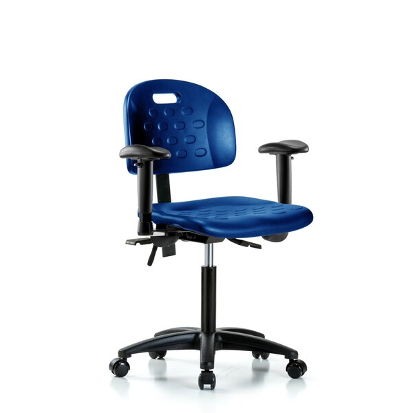 Poly Chair, Med Bench, Tilt, Arms, Casters, Blue