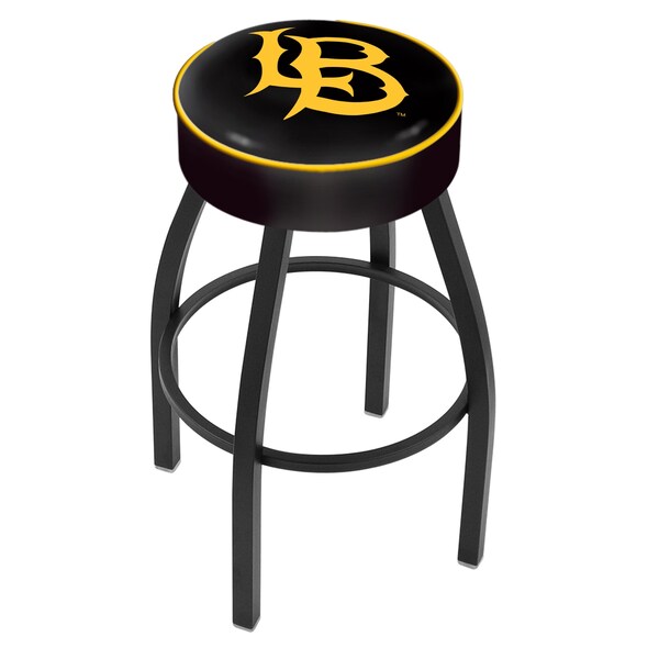 25" Long Beach State Univ Cushion Seat, Blk Wrnkl Base Swivel Bar Stool