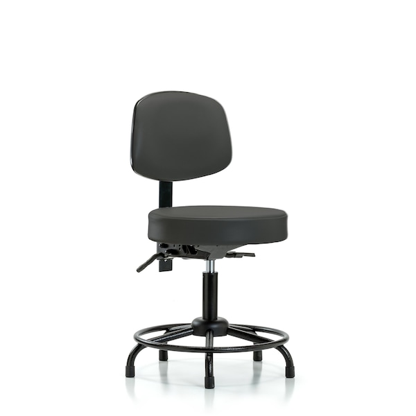 Desk Stool, Vinyl, Bk, RT, Glides, Gry