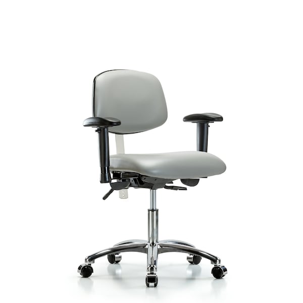 Clean Room Chair Desk Chair, Vinyl, Caster, Dov, CL100, Adjustable Arms, 18" to 23" Height, Vinyl, Dove
