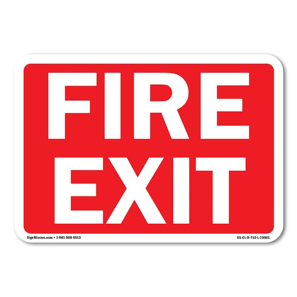 OSHA Fire Exit, white text on red background, Size: 18in X 24in Alum, 24"W, 18" L, Landscape