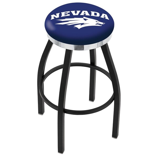 25" Blk Wrinkle Nevada Swivel Bar Stool, Chrome Ring