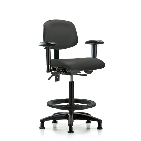 Chair, Poly, Hi Bench, RT Glides, 6-Way Adjustable, 26" to 35" Height, Charcoal