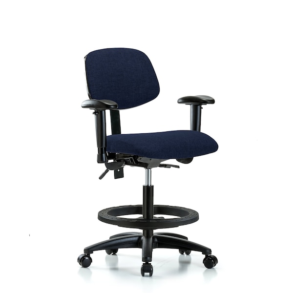 Chair, Fabric, Med Bench, AA BF Casters, Nav, 6-Way Adjustable, 22" to 29" Height, Dark Blue