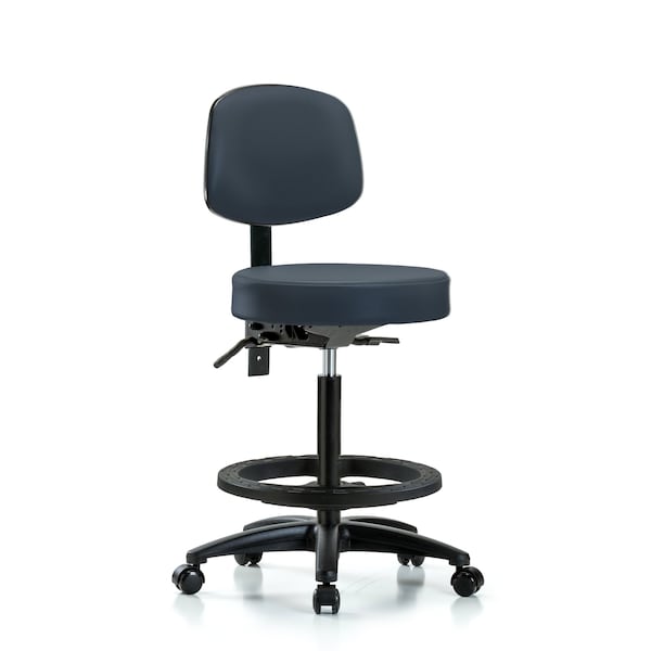 Bench Stool, Hi, Vinyl, Bk, BF, Casters, Nav