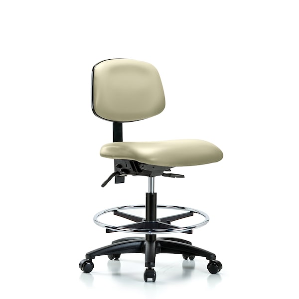 Chair, Vinyl, Med Bench, CF Casters, Wht, No Arms, 22" to 29" Height, Adobe White
