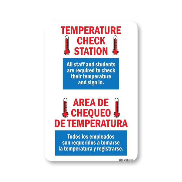 Public Safety Sign, Temperature Check Station Spanish, 10in X 7in Aluminum Sign, OS-NS-A-710-25433