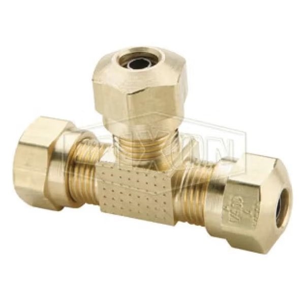 Air Brake Union Tee, 17/32-24 x 3/8 in, Straight Thread x Tube, Brass, Domestic