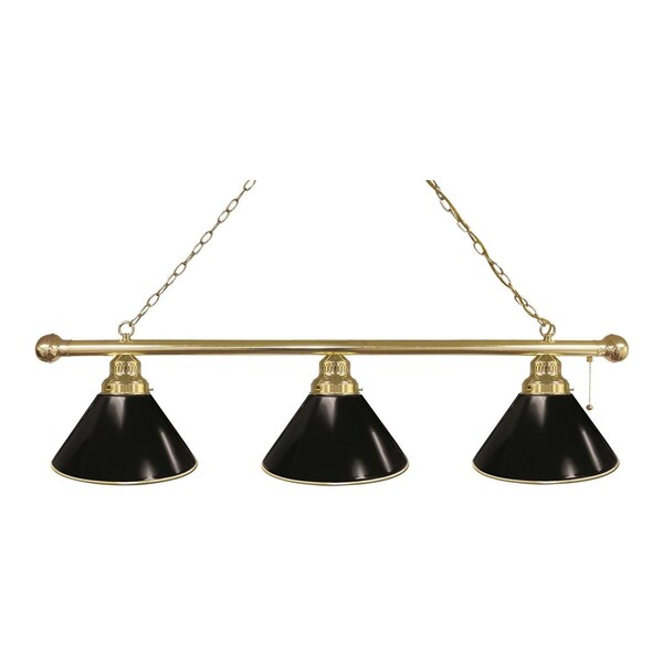 Plain Black 3 Shade Billiard Light, Brass Fixture