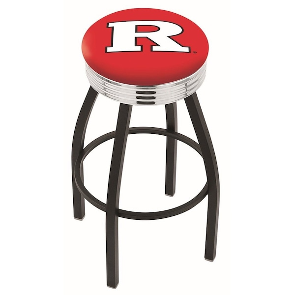 25" Blk Wrinkle Rutgers Swivel Bar Stool, Chrome Ring