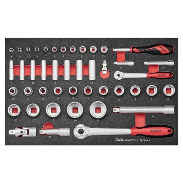 44 Piece Mixed Drive 12 Point & 6 Point Shallow & Deep Socket & Accessory Eva Foam Tray