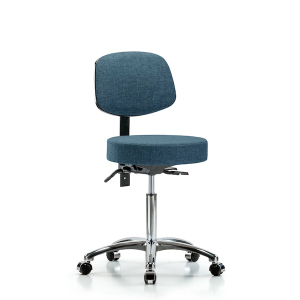 Bench Stool, Med, Fabric, Bk Chrom, Cast, Blu