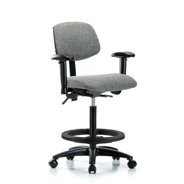 Chair, Fabric, Hi Bench, AA BF Casters, Gry, 6-Way Adjustable, 26" to 35-1/2" Height, Grey