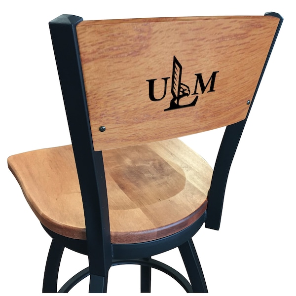 25" Blk Wrinkle Louisiana-Monroe Swivel Bar Stool, Laser Engraved Back