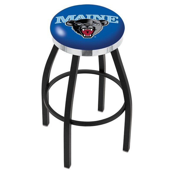 25" Blk Wrinkle Maine Swivel Bar Stool, Chrome Ring