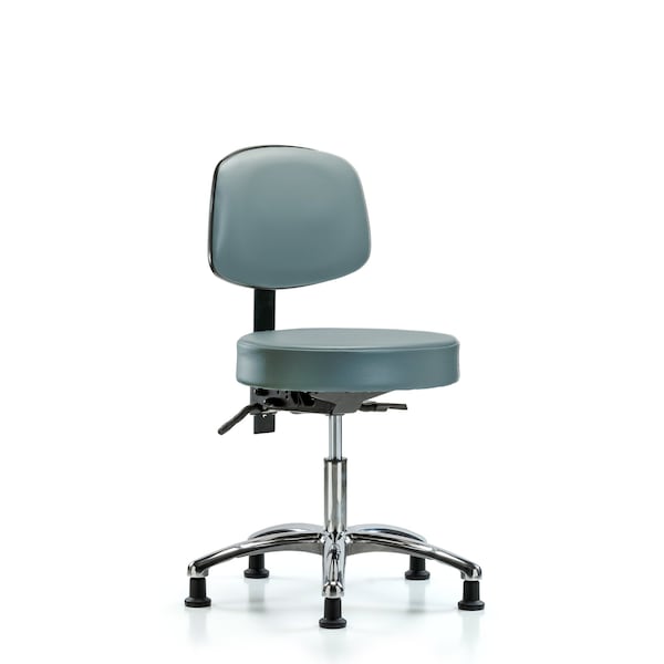 Vinyl Stool, Back Chrome, Desk, Glides, Storm