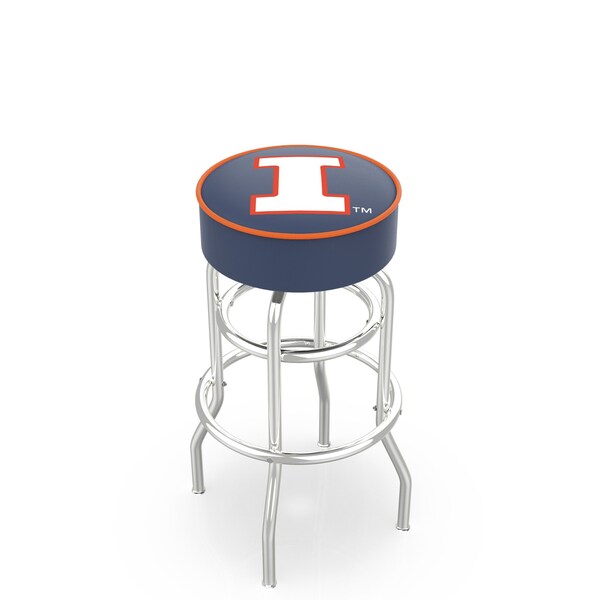 25" 4" Illinois Cushion Seat, Double-Ring Chrome Swivel Bar Stool