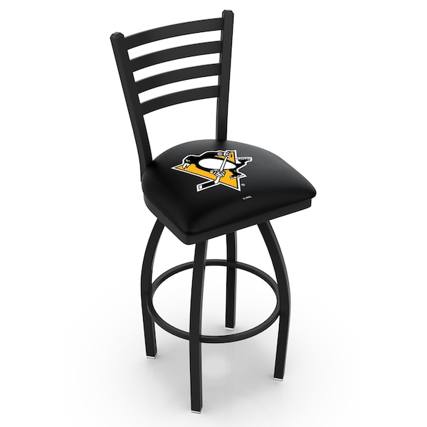 25" Blk Wrinkle Pittsburgh Penguins Swivel Bar Stool, Ladder Back
