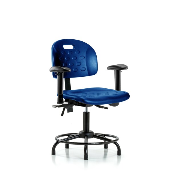 Poly Chair, Round Tube Base, Desk, Arms, Glides, Blue