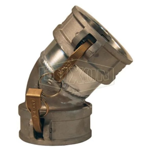 45Deg Cam and Groove Elbow, 6 in, Female Coupler, Aluminum, Domestic
