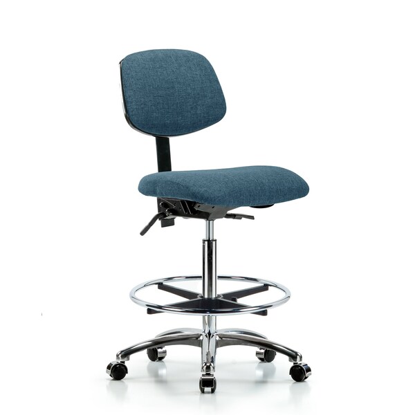 Chair, Fabric, Hi Bench, Chr CF Casters, Blu, No Arms, 26" to 35-1/2" Height, Blue