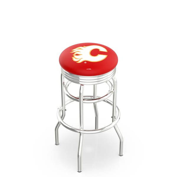 25" Chrome 2-Ring Calgary Flames Swivel Bar Stool, Accent Ring