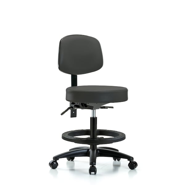 Bench Stool, Med, Vin, Bk, BF, Casters, Gry