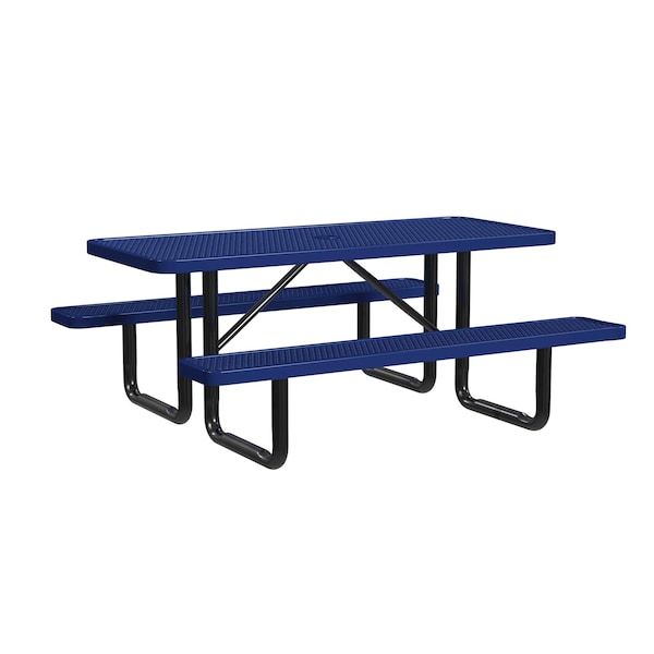 Rectangle Picnic Table, Navy, In Ground Mount, 6 ft L