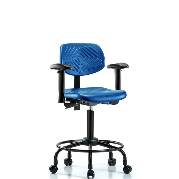 Poly Chair Round Tube Base, Med Bench, Tilt, Arms, Casters, Blue