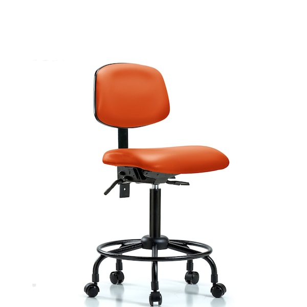 Bench Chair, Viniyl, RT Tilt, Casters, Org, No Arms, 22" to 29" Height, Orange Kist