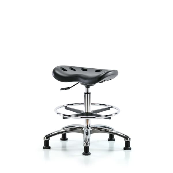 Poly ESD Tractor Stool Chrome, Med Bench, Foot Ring, Glides, Black