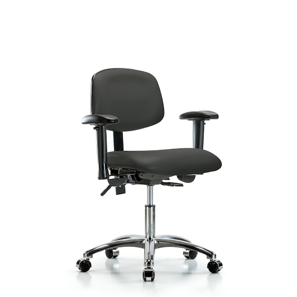 Desk Chair Desk Chair, Vinyl, Chrome AA Casters, Gry, Adjustable Arms, 18" to 23" Height, Vinyl