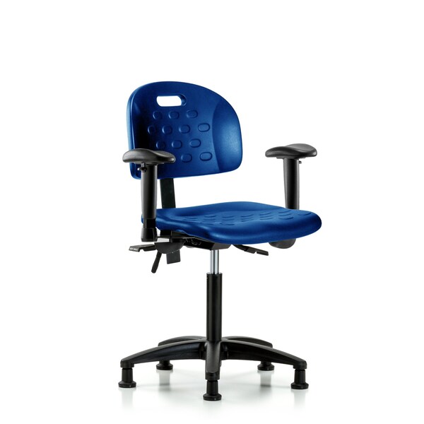 Poly Chair, Med Bench, Tilt, Arms, Glides, Blue
