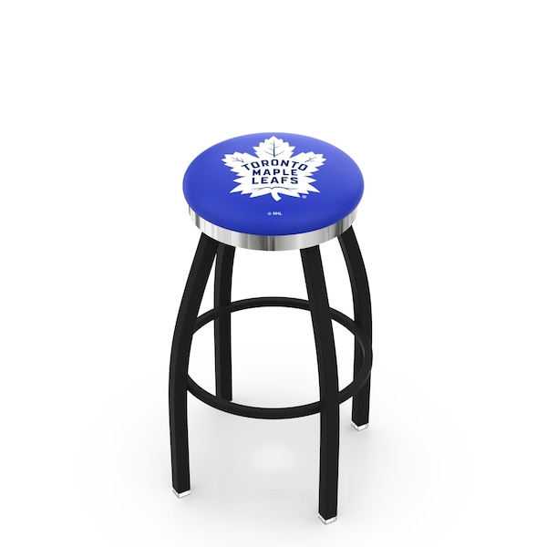 25" Blk Wrinkle Toronto Maple Leafs Swivel Bar Stool, Chrome Ring